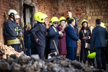 Diplomats Shown Damage To Government Building After Russian Strike 